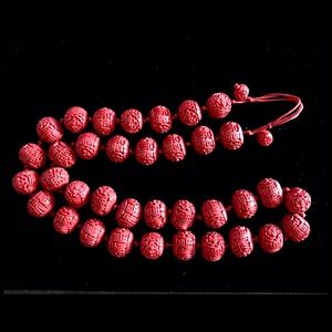 Vintage Chinese Carved Round Bead Ball Necklace